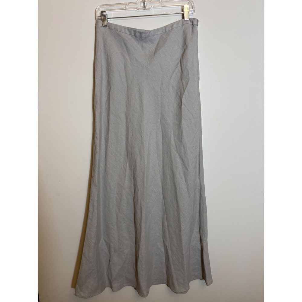 Pure Collection Light Grey 100% Linen A-Line Maxi Skirt Womens Size 6 Side Zip - Picture 3 of 7